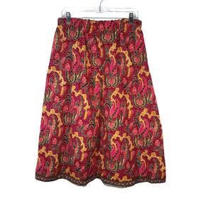 Boho Chic Vibrant Paisley Midi Skirt With Pockets 100% Cotton Elastic Waistband